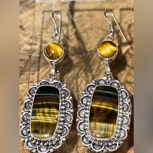 Golden-Brown Tigers Eye Earrings 2 1/2”